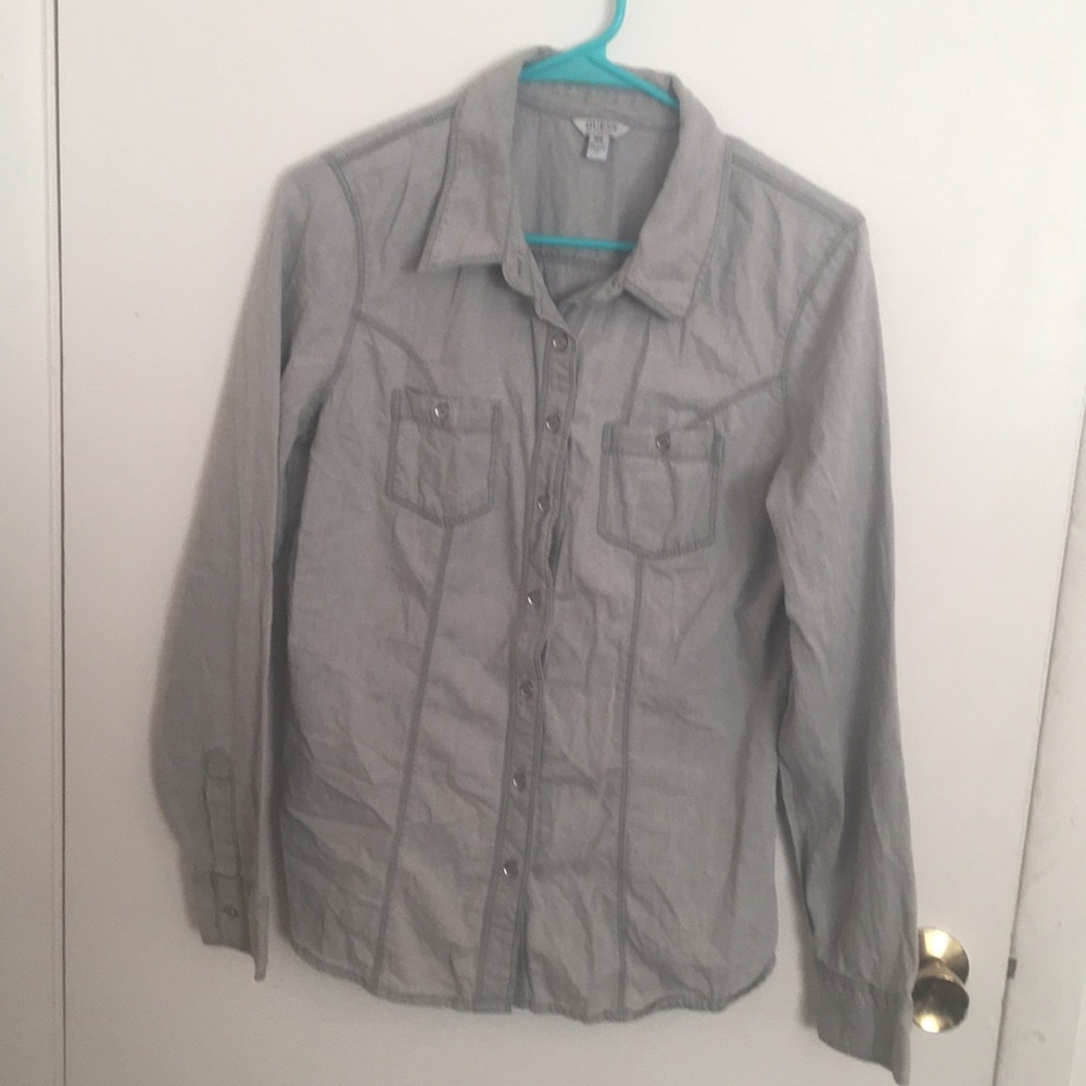 Gray Guess button up jean shirt